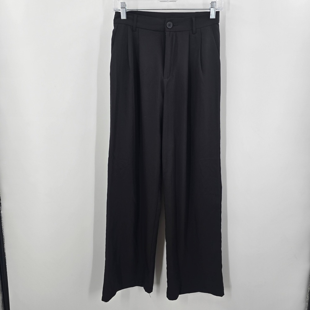 SHEIN Black High Waisted‎ Pleated Wide Leg Trousers Pants Size S
